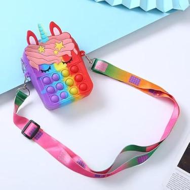 Imagem de Bolsa tiracolo feminina fofa de unicórnio, bolsa de ombro de silicone impermeável com alça ajustável, fecho de zíper, forro de poliéster, bolsa leve e divertida para viagens, festas, arco-íris