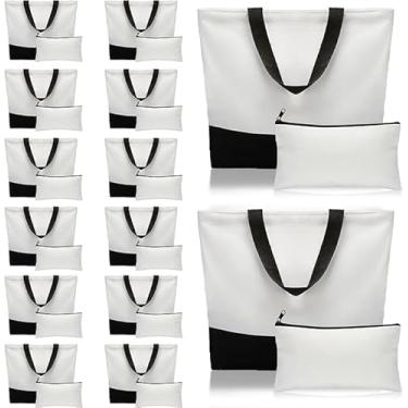 Imagem de KisSealed 28 bolsas de lona e bolsa de maquiagem a granel, sublimação em branco grande reutilizável sacolas de compras de supermercado bolsa de maquiagem com zíper para presente de artesanato faça