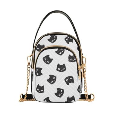 Imagem de Bolsa feminina de ombro azul golfinho baleias marinhas para celular bolsa de mão floral designer clutch tote, Gatos fofos preto e branco, 5.91x3.15x8.27inches