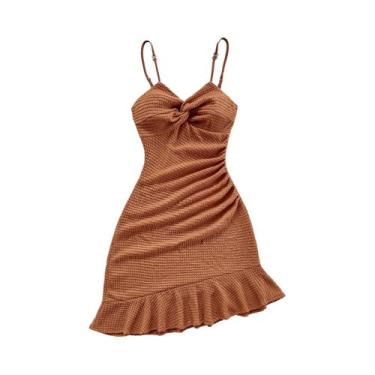 Imagem de Vestido Curto Feminino Justo Com Decote Halter E Borda Franzida Sexy -