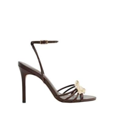 Imagem de Sandália Arezzo Couro Salto Alto Fino Folha Metal-Feminino