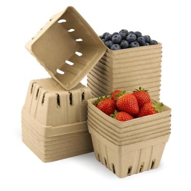 Imagem de Pacote com 30 cestas de frutas, cestas de polpa natural e recipientes de frutas silvestres, cestas de morango ventiladas para feiras, mercearias e cozinha