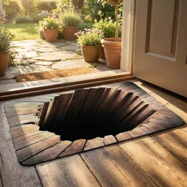 Imagem de Dunzy Tapete de ilusão de ótica 3D antiderrapante 3D tapete de área de ilusão óptica sem fundo para uso 15,8 x 23,6 polegadas para animais de estimação, sala de estar, quarto, varanda decoração de