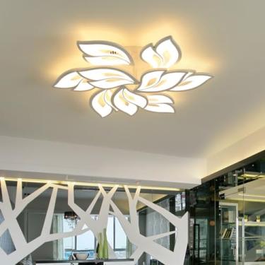Imagem de Luminária de teto LED com controle remoto, dimerizável, moderna, para sala de estar, com design criativo em formato de flor, ideal para quarto (9 chamas).