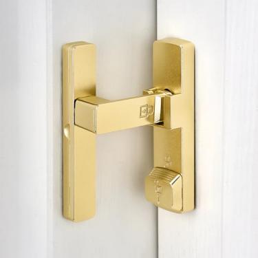 Imagem de INIRET 2 pacotes de fechadura de porta de celeiro dourada de 90 graus, ferragens de fechaduras, trava de porta de ângulo reto de liga de zinco, protege a privacidade, para porta de celeiro, armários