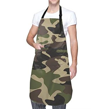 Imagem de Perinsto Avental verde camuflado à prova d'água com 2 bolsos Amy Camouflage Kitchen Chef Babadores para cuidados, cozinhar, pintar, jardinagem