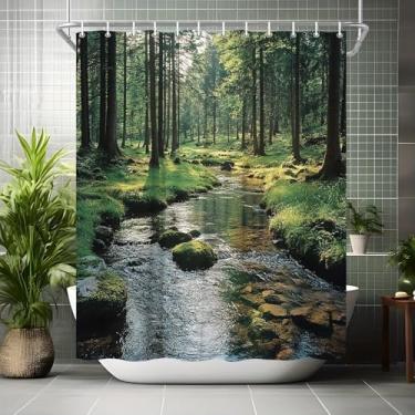 Imagem de Serene Forest Stream Cortina de Chuveiro Tecido Poliéster Decoração de Banheiro com Ganchos Impermeável Decoração de Casa Moderna Tela de Banho 35x83in-90x210cm/LxA