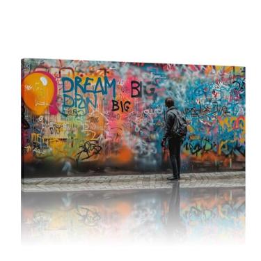 Imagem de Banksy Graffiti Street Canvas-Wall-Art, Grande Graffiti Colorido Wall Art Canvas Banksy, Banksy Extra Large Wall Art Print - (25x50cm)10x20 polegadas sem moldura