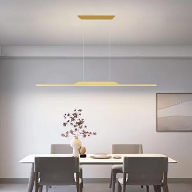 Imagem de Luminária pendente linear de LED, dimerizável, com controle remoto, altura ajustável, ideal para cozinha e sala de jantar (dourada, 100).