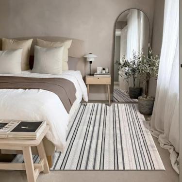 Imagem de 1 Tapete Quarto Beira Cama Antiderrapant 200X250 Js Do Li Vr (M60 Areia Cinza - Listrado Geométrico Moderno)