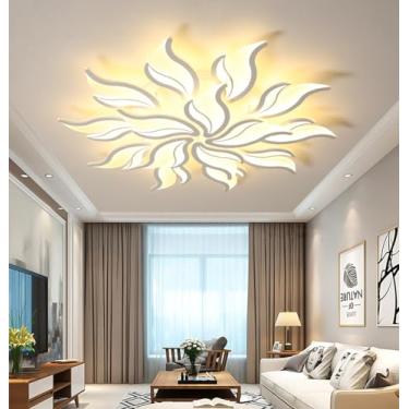 Imagem de Luminária de teto LED, regulável, para sala de estar, quarto, com controle remoto, design moderno e criativo em formato de flor, lustre de embutir para quarto (branco, 100 cm de diâmetro/80