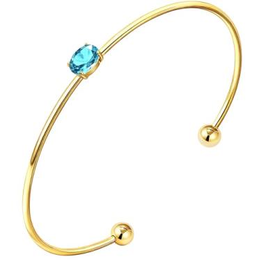 Imagem de Poxtex Pulseira de ouro para mulheres, delicada, banhada a ouro 14 K, não mancha, à prova d'água, fofa, moderna, simples, de zircônia, cúbica, pulseira, berloque. Presente para o Dia das Mães, Natal