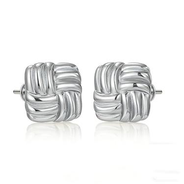 Imagem de Brincos grossos geométricos para mulheres, brincos quadrados texturizados dourados, joias minimalistas vintage modernas, presentes de aniversário para mulheres, One Size, Cobre, Sem pedra preciosa