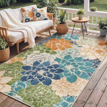 Imagem de GENIMO Tapete para área interna e externa, 20 x 25 cm, lavável à máquina para pátio, impermeável, antiderrapante, fácil de limpar, floral, tapete para área externa, para sala de estar, quarto, trailer