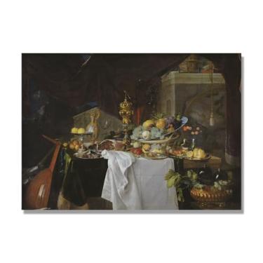 Imagem de NHLDZYH Decoração para cozinha - quadro vintage de ainda vida com frutas - réplica de óleo em tela - estilo campestre e aconchegante. B45. 80 x 112 cm. Apenas tela