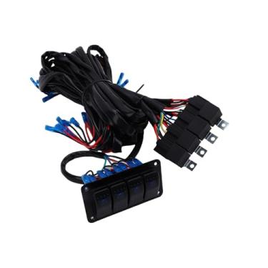 Imagem de Fafeicy Kit de Chicote Elétrico de Barra de Luz LED, Painel de Interruptores de 4 Gangues Com Luz Indicadora Azul, Interruptores Basculantes Com 5000 Testes de Pressão, relé de