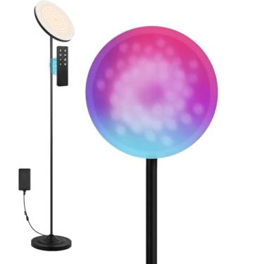 Imagem de Luminária de chão brilhante de 36W/3600LM com controle remoto, lâmpada de piso Torchiere com mudança de cor RGB, ajuste contínuo de temperaturas de cor e brilho para quarto e sala de jogos