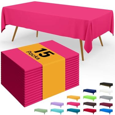 Imagem de Smiry Toalha de mesa descartável – pacote com 15, toalhas de mesa retangulares impermeáveis de 137 x 272 cm para festas, capa de mesa de plástico decorativa, à prova de vazamento e resistente, rosa