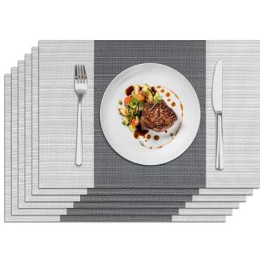 Imagem de Privalace 45,7 x 30,5 cm, conjunto de 4 tapetes de mesa laváveis de PVC, resistentes ao calor e a manchas, antiderrapantes, fáceis de limpar, para cozinha, casa, jantar, reuniões, cinza e branco