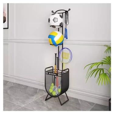 Imagem de ZDJZMGZ Suporte de armazenamento de bola esportiva rack de armazenamento de basquete vertical suporte de 2 bolas/3 bolas independentes suporte de exibição de armazenamento com cesta para garagem