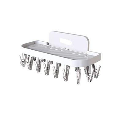 Imagem de 3FLQOOPP 17 peças de meias estacas cabide dobrável montado na parede roupa interior toalha prendedor de roupa de casa de banho prateleira pano pendurado rack secador de roupa (cor: branco)