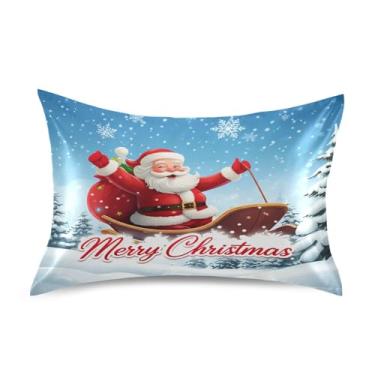Imagem de Wassud Merry Christmas Fronha de cetim para cabelo e pele fronhas de seda macia king size respiráveis com fecho de envelope