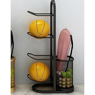 Imagem de ZDJZMGZ Suporte de basquete, vertical, horizontal para futebol, 3/4/5, suporte de bola multiuso com cesta, adequado para garagem, sala de ferramentas