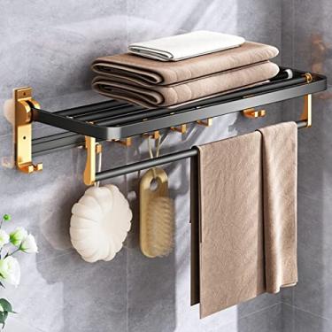 Imagem de 3FLQOOPP Toalheiro de banheiro, toalheiro de banheiro, pendurar na parede espaço de armazenamento de roupas alumínio preto dourado suporte de toalha de banho banheiro