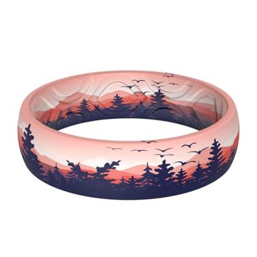 Imagem de ThunderFit Alianças de casamento de silicone para mulheres, design estampado respirável, anéis de noivado de borracha 5,5 mm de largura 1,8 mm de espessura - 1 pacote, 10 - 10.5 (20.10mm), Silicone