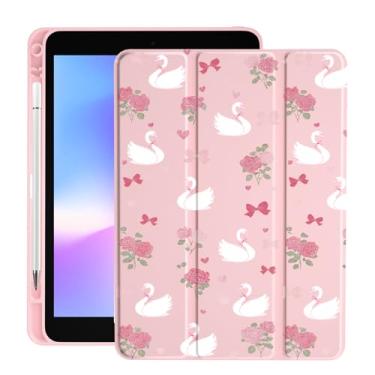 Imagem de LuGeKe Swan Flowers Capa exclusiva para iPad Air 6 de 13 polegadas, porta-lápis, traseira de acrílico transparente e capa com suporte de três dobras para mulheres