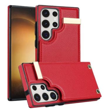 Imagem de Capa carteira para Samsung Galaxy S26/S26 Plus/S26 Ultra, capa de couro elegante com padrão de lichia, porta-cartão de órgão e suporte (vermelho, S26 Plus)
