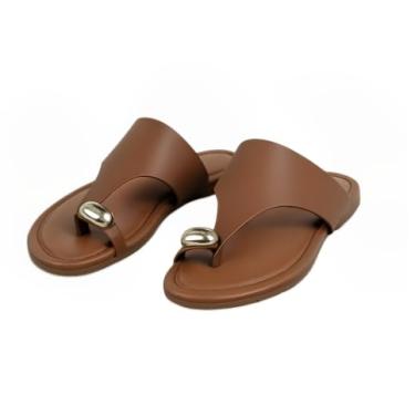 Imagem de Sandália Rasteirinha Feminina Flat com Anel no Dedo Confortável Antiderrapante(Caramelo,34)