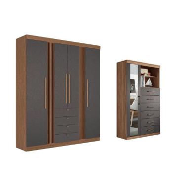 Imagem de Guarda Roupa +cômoda 2 Peças Qc301 Jatobá/grafite - Santos Andirá