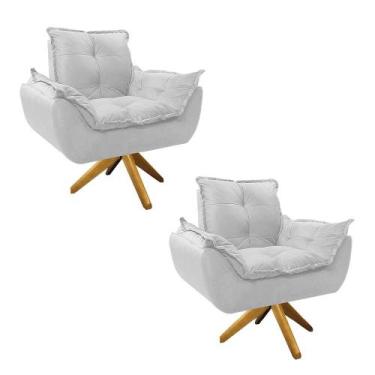 Imagem de kit 02 Poltronas Opala Base Giratória de Madeira Sintético - Amarena M