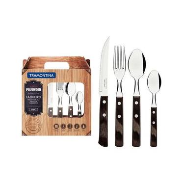Imagem de Faqueiro 24 Peças Tramontina Polywood em Aço Inox - Castanho