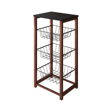 Imagem de Fruteira De Chão Cozinha Desmontada Aço Cobre Cesto Preto Tampo Preto Madri Cor: Preto