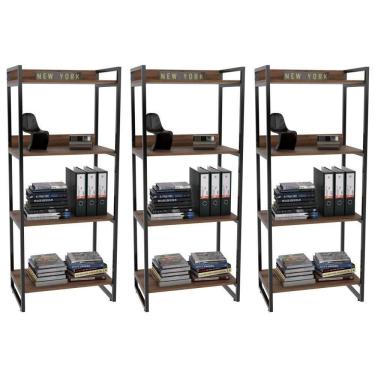 Imagem de Kit 3 Estante Livreiro Prisma 60cm 4 Prateleiras C08 Nogal