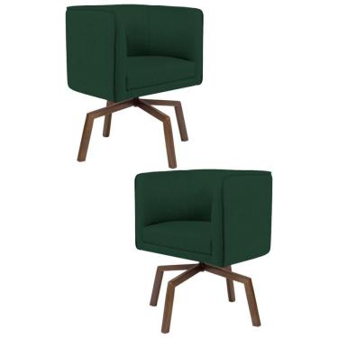 Imagem de Kit 2 Poltronas  Base Ka Madeira Betina Linho Verde Musgo