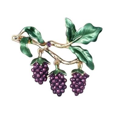 Imagem de Broche De Esmalte Com Ramo De Romã E Strass Unissex Feminino, Alfinete