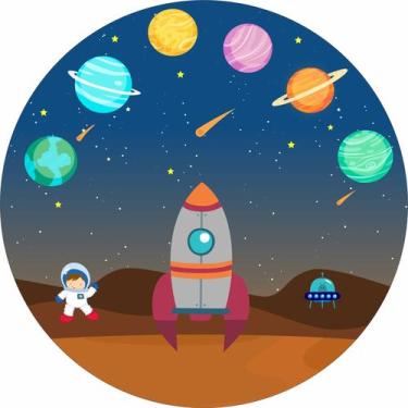 Imagem de Painel de Lona Redondo Astronauta em Marte com Planetas - Fabrika De F