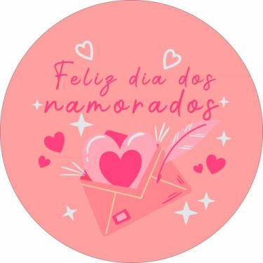 Imagem de Painel de Tecido Sublimado Redondo Dia dos Namorados Envelope Rosa c/ 