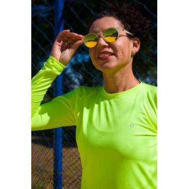 Imagem de Camiseta UV Amarelo Neon Feminina Manga Longa com Proteção Solar FPU50