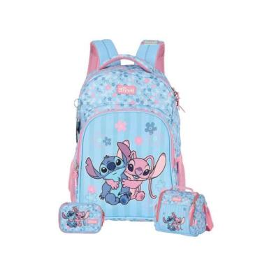 Imagem de Kit Mochila Stitch Costas Lancheira E Estojo Box Kids Rosa