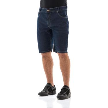 Imagem de Bermuda Jeans Masculina Arauto Confort Bordado, Azul escuro, 48