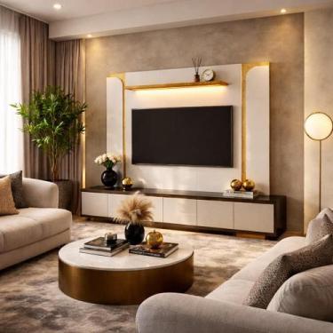 Imagem de Painel Para Sala Estar TV Até 75 Polegadas 180cm Com Prateleira Suspen
