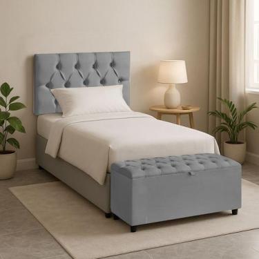 Imagem de Cabeceira Casal Paris Estofada Painel com Recamier Baú 130cm para Cama