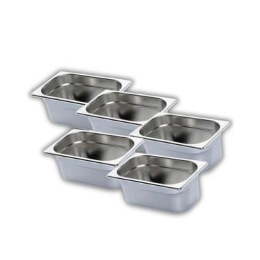 Imagem de Kit 5 cuba sem alca inox 1/4 gn 100 para buffet - Chef Line
