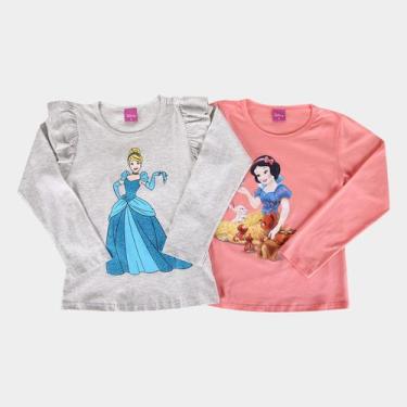 Imagem de Kit Camiseta Infantil Disney Princesas Cinderela e Branca de Neve Meni
