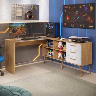 Imagem de Escrivaninha Gamer em L para Computador 3 Gavetas Nexus Multimóveis MP