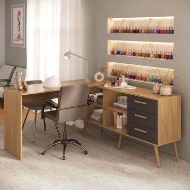 Imagem de Mesa de Manicure Profissional em L com 3 Gavetas Jady Multimóveis MP60